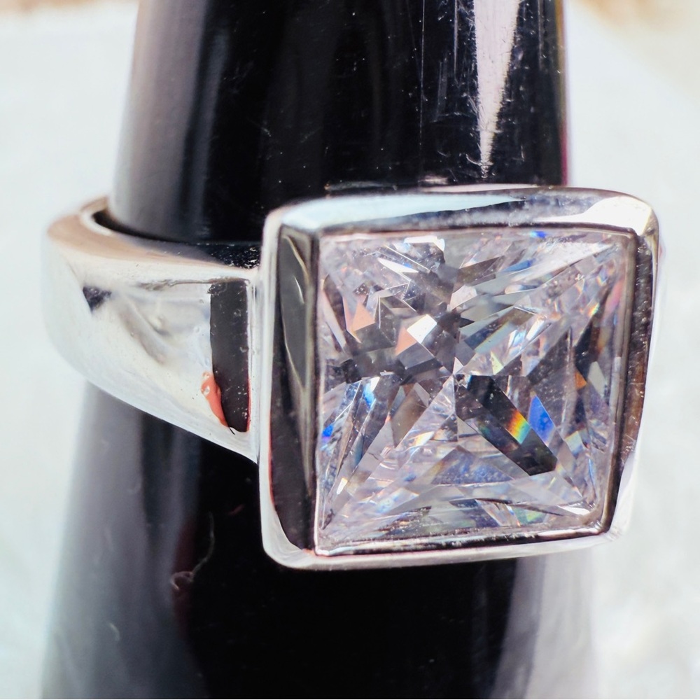 Beautiful Silvertone With Bling Square Cut Size 9… - image 3